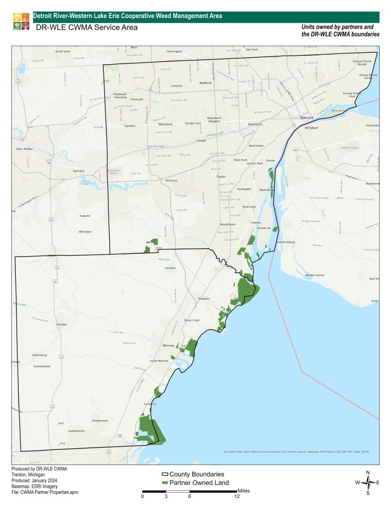 Map of the service area of the DR-WLE CWMA and current partner properties.